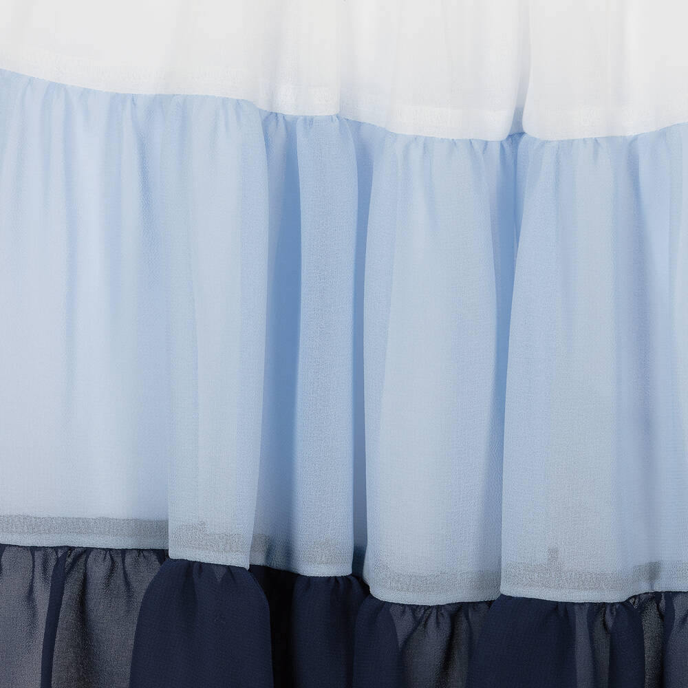 Patachou-Girls White & Blue Chiffon Dress | Childrensalon Outlet