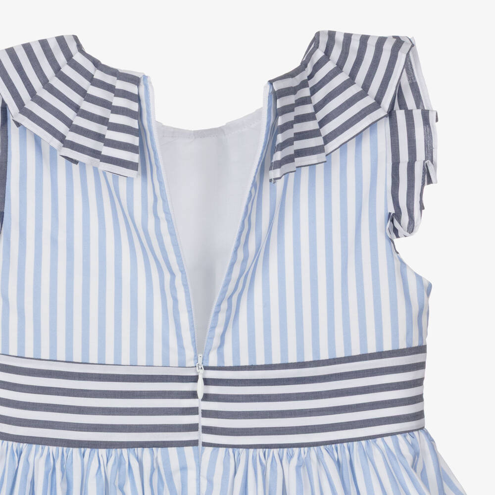 Patachou-Girls White & Blue Contrasting Stripe Cotton Dress | Childrensalon Outlet