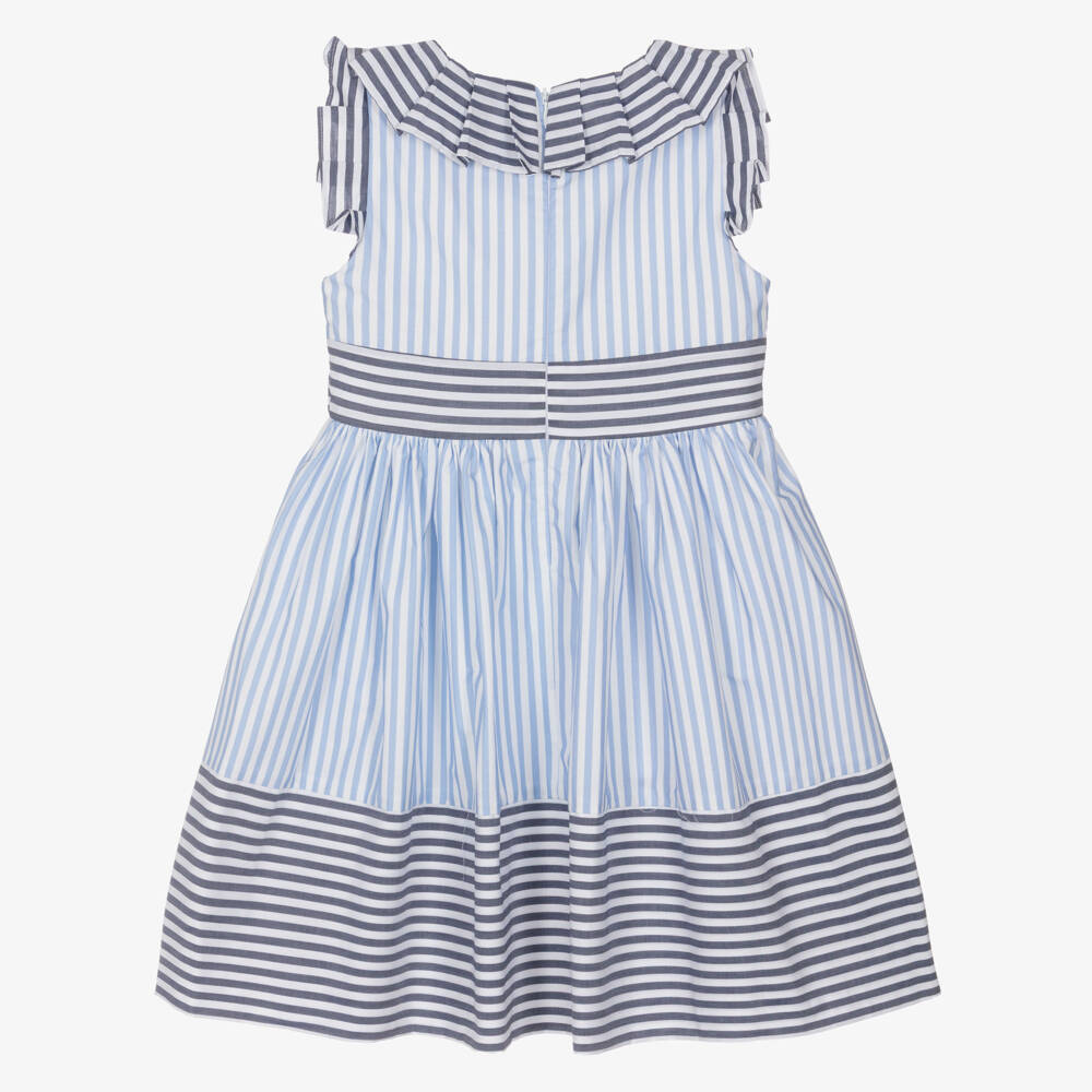 Patachou-Girls White & Blue Contrasting Stripe Cotton Dress | Childrensalon Outlet