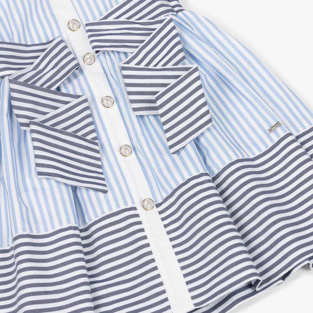 Patachou-Girls White & Blue Contrasting Stripe Cotton Dress | Childrensalon Outlet