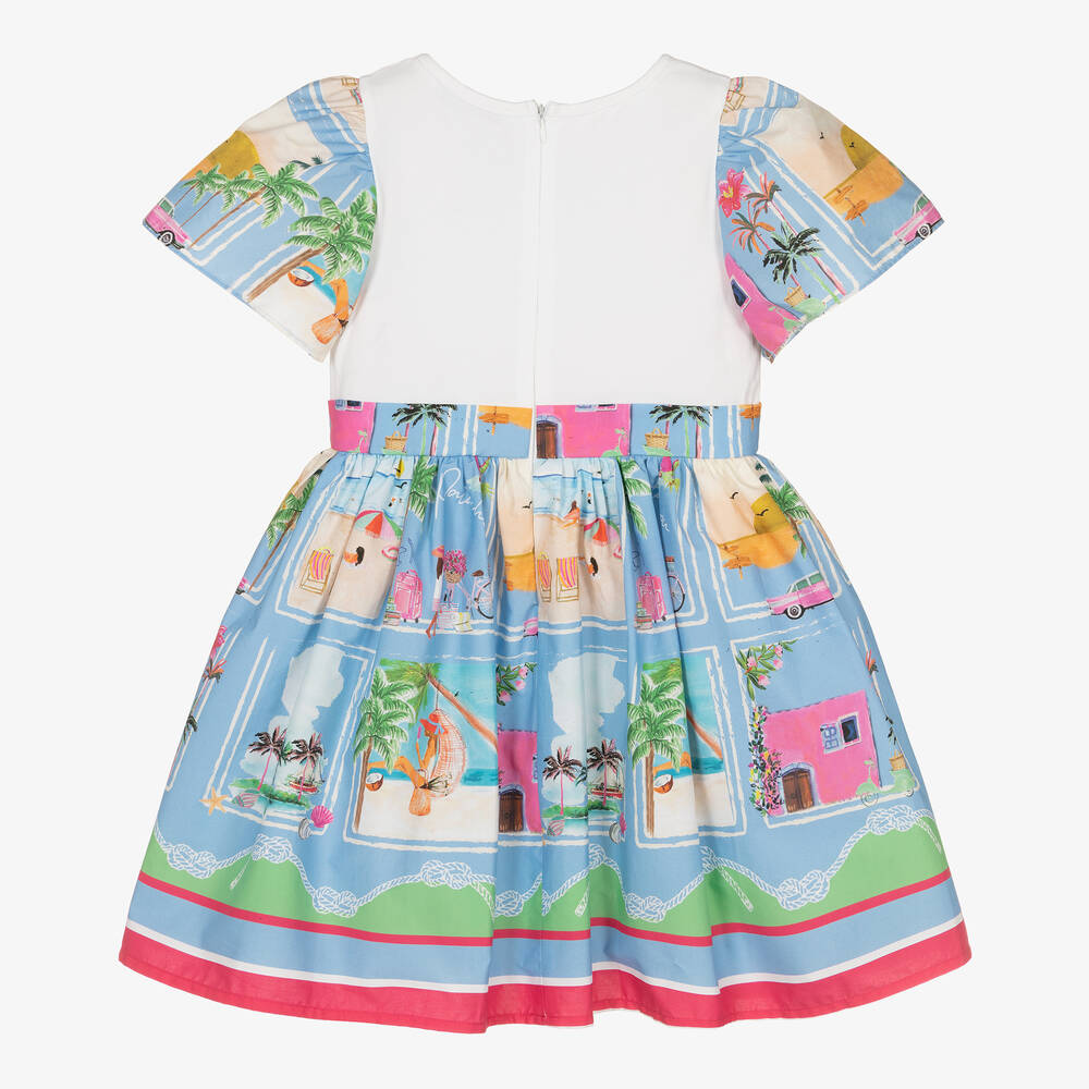 Patachou-Бело-голубое хлопковое платье | Childrensalon Outlet