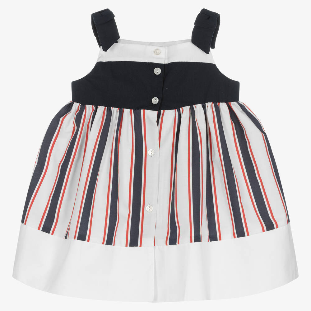 Patachou-Girls White & Blue Cotton Dress | Childrensalon Outlet