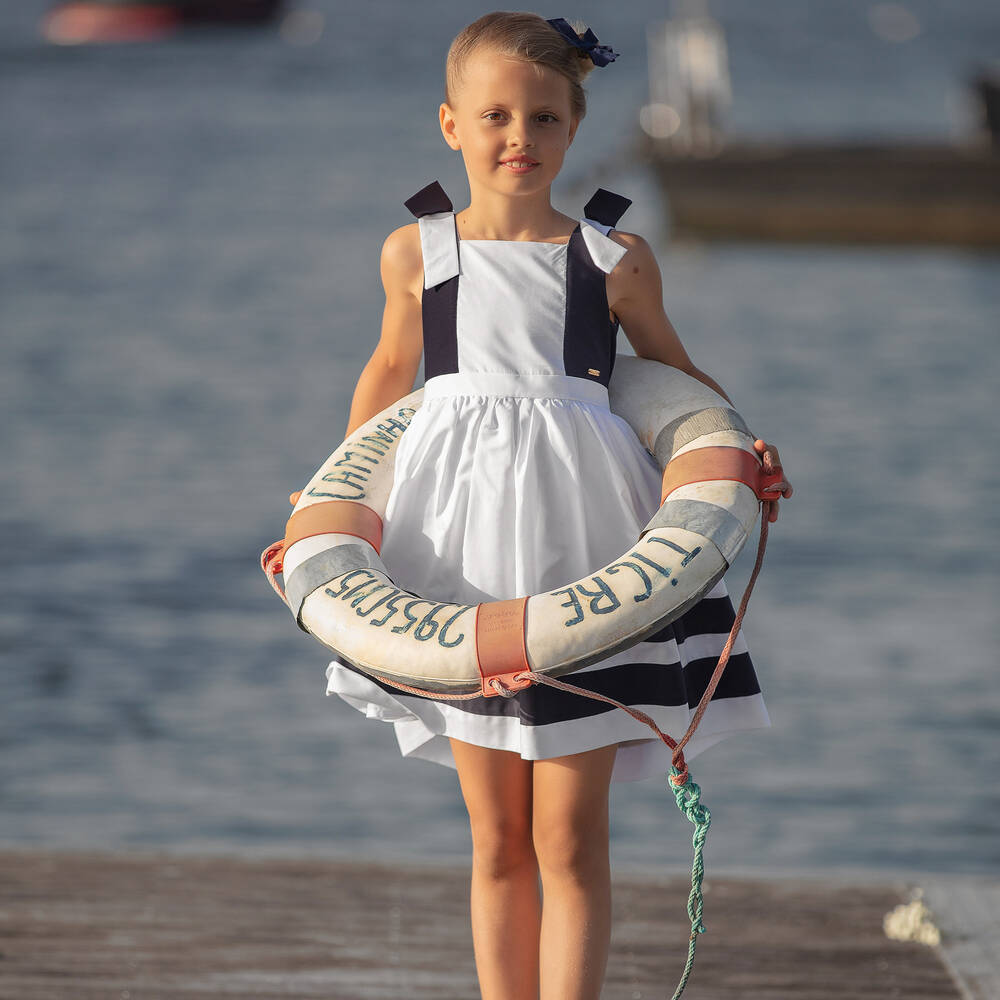 Patachou-Бело-синее хлопковое платье | Childrensalon Outlet