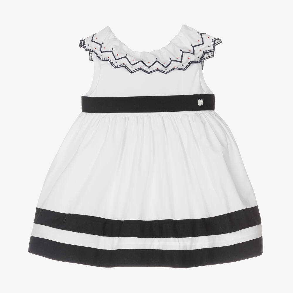 Patachou - Robe blanche et bleue en coton | Childrensalon