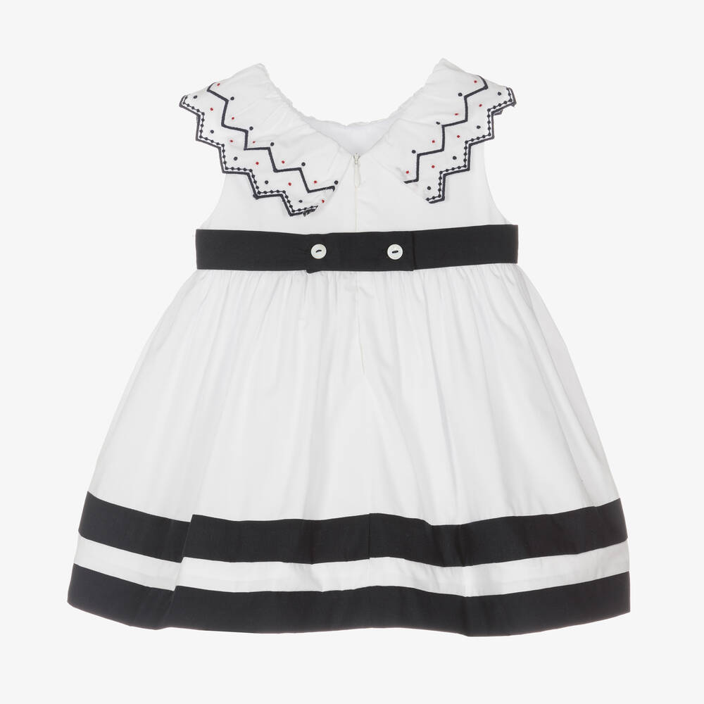 Patachou-Girls White & Blue Cotton Dress | Childrensalon Outlet