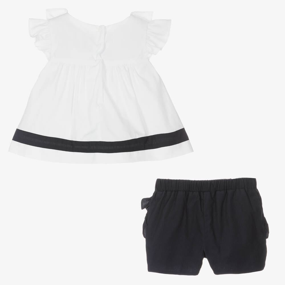 Patachou-طقم شورت قطن لون أبيض وكحلي للبنات | Childrensalon Outlet