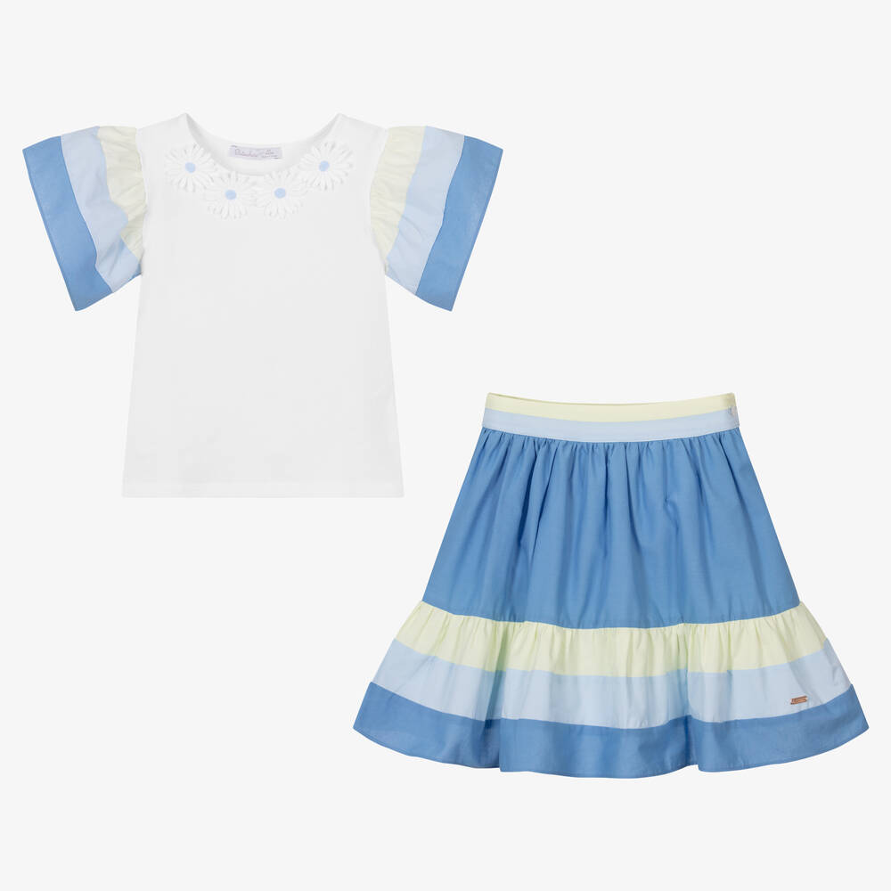 Patachou-Белый топ и голубая юбка из хлопка | Childrensalon Outlet