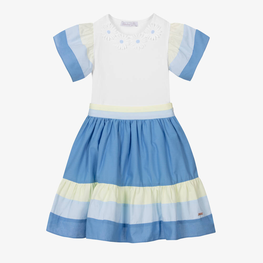 Patachou - Baumwoll-Top & Rock Set weiß/blau | Childrensalon