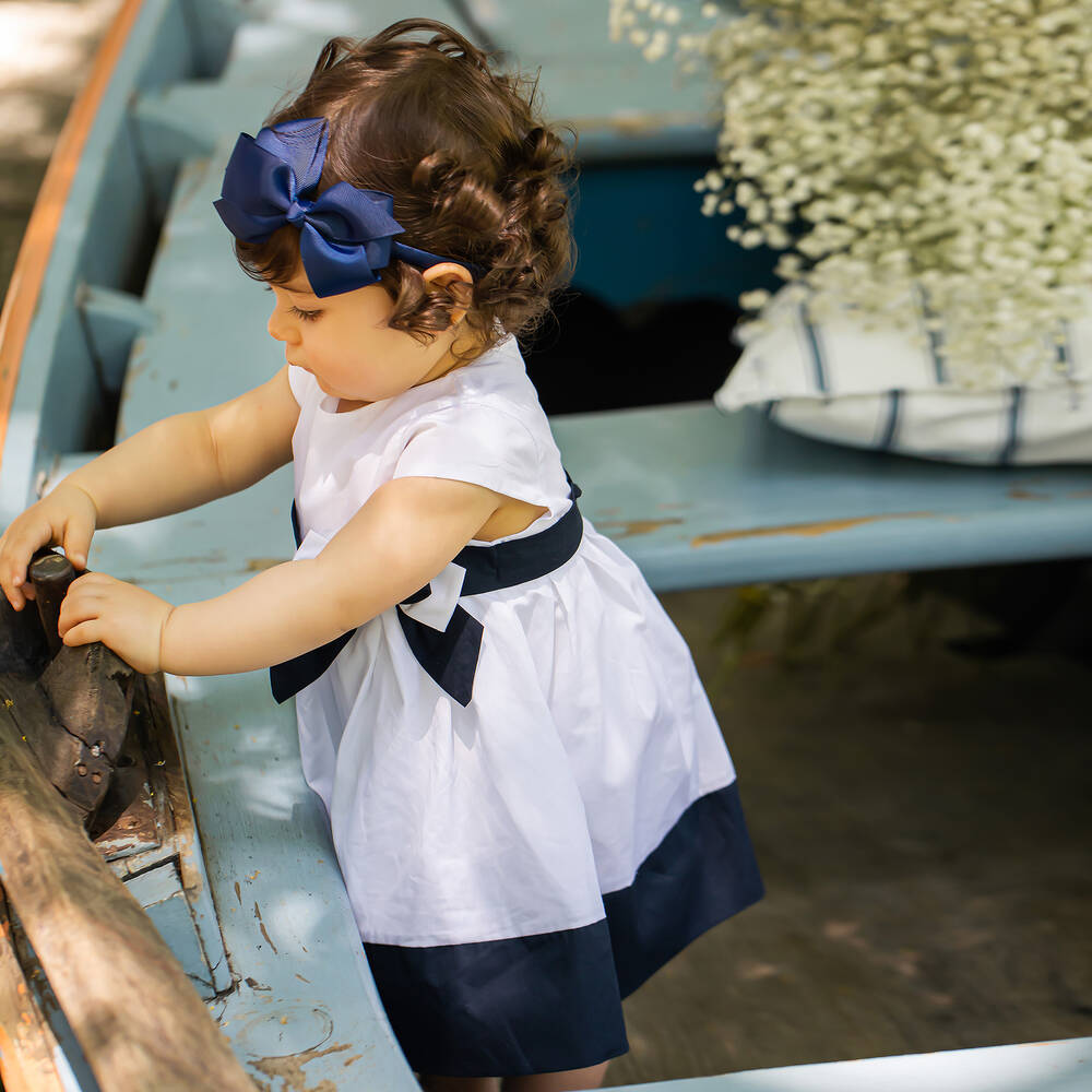 Patachou-Girls White & Blue Dress | Childrensalon Outlet