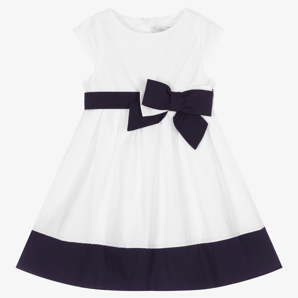 Patachou - Girls White & Blue Dress | Childrensalon