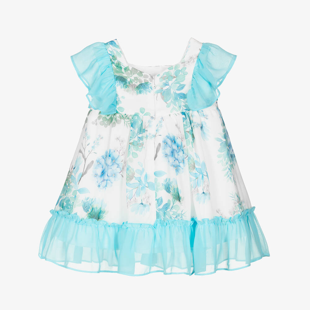 باتاشو-فستان شيفون لون أبيض وأزرق بطبعة ورود | Childrensalon Outlet