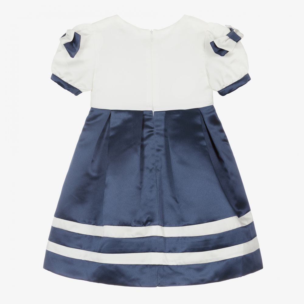 Patachou-Girls White & Blue Satin Dress | Childrensalon Outlet