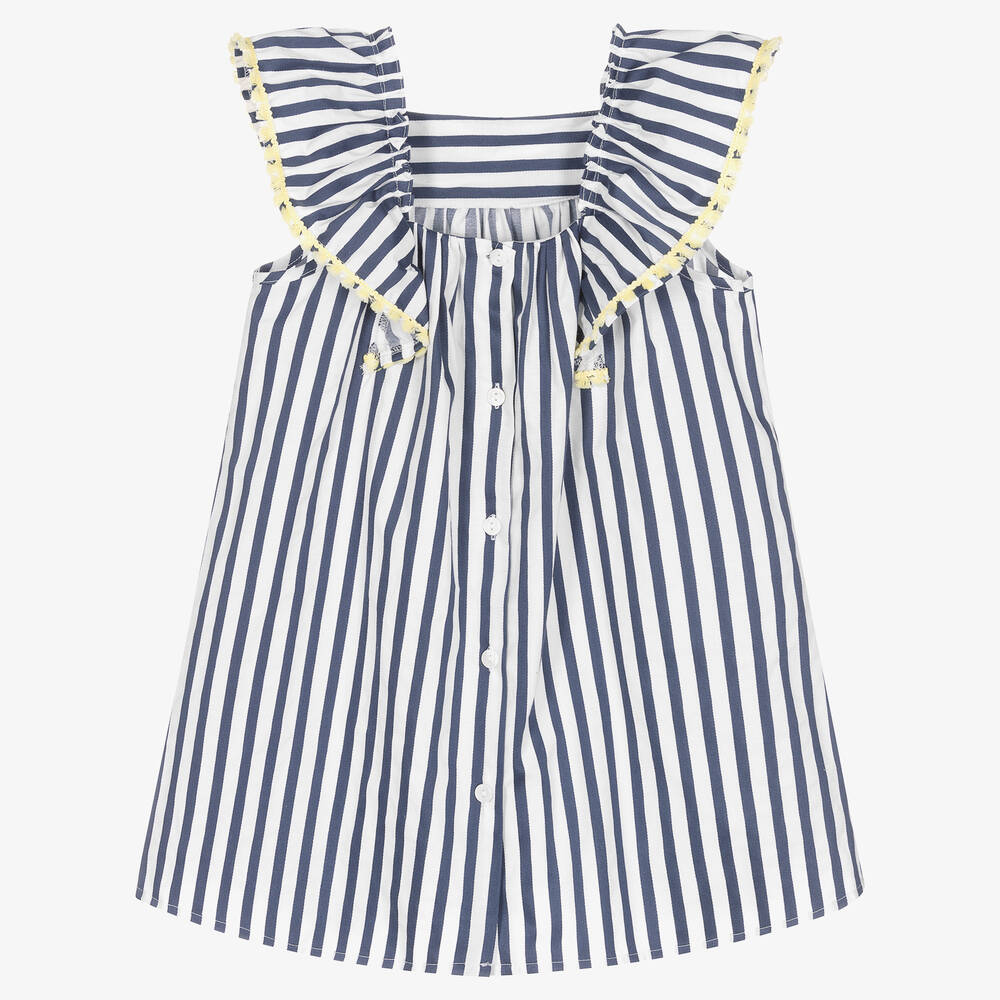 Patachou-Белый хлопковый сарафан в голубую полоску | Childrensalon Outlet