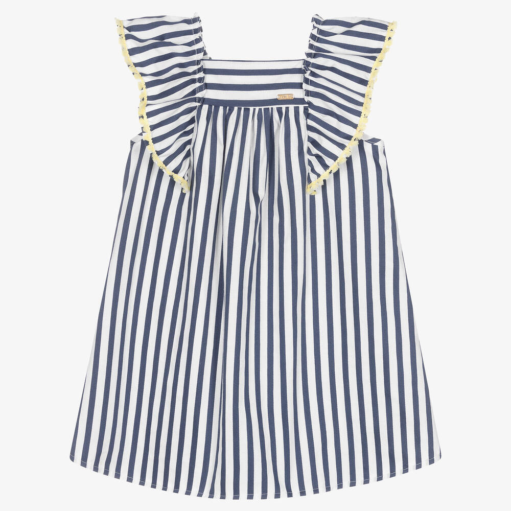 Patachou - Girls White & Blue Stripe Cotton Sun Dress | Childrensalon