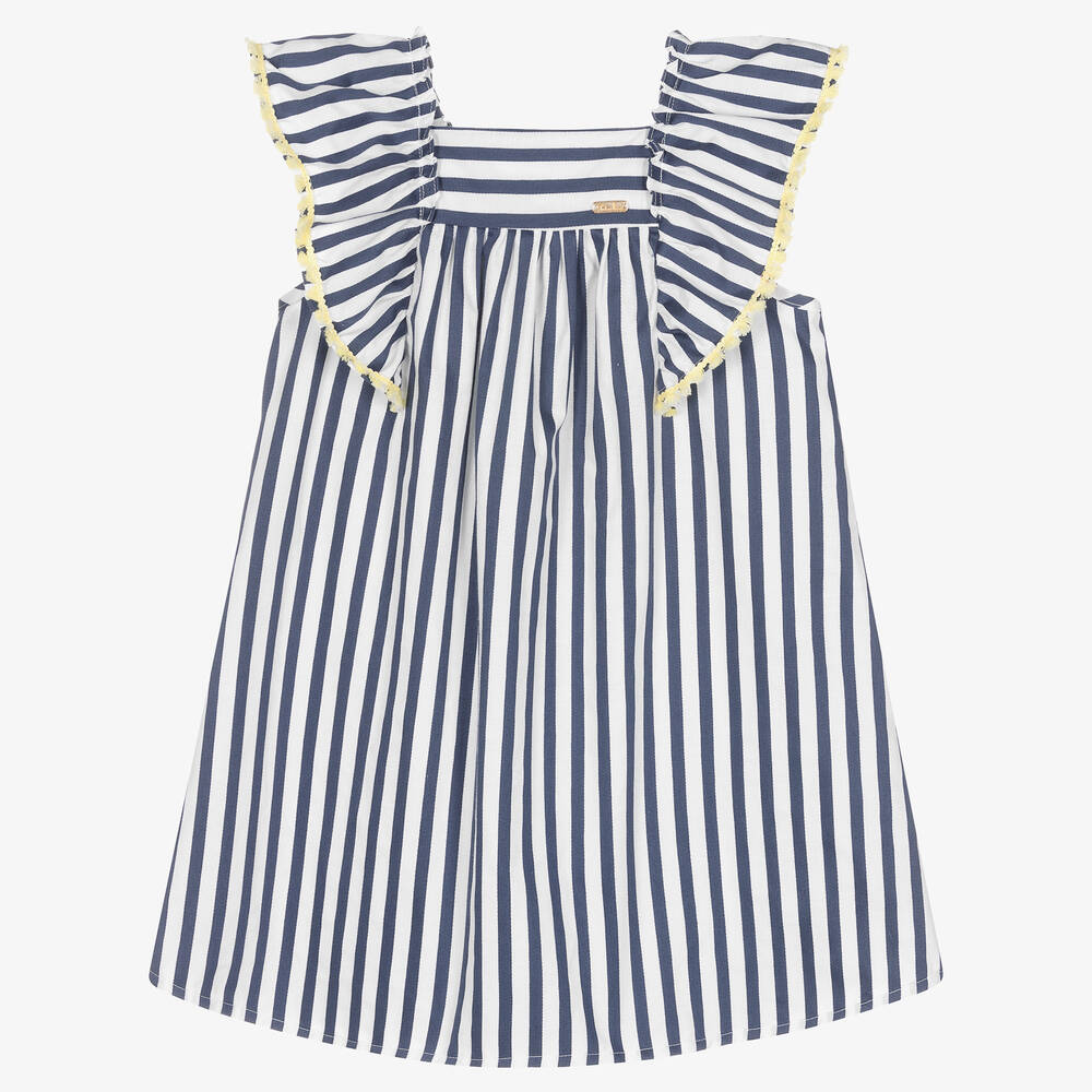 Patachou - Gestreiftes Sommerkleid weiß & blau | Childrensalon