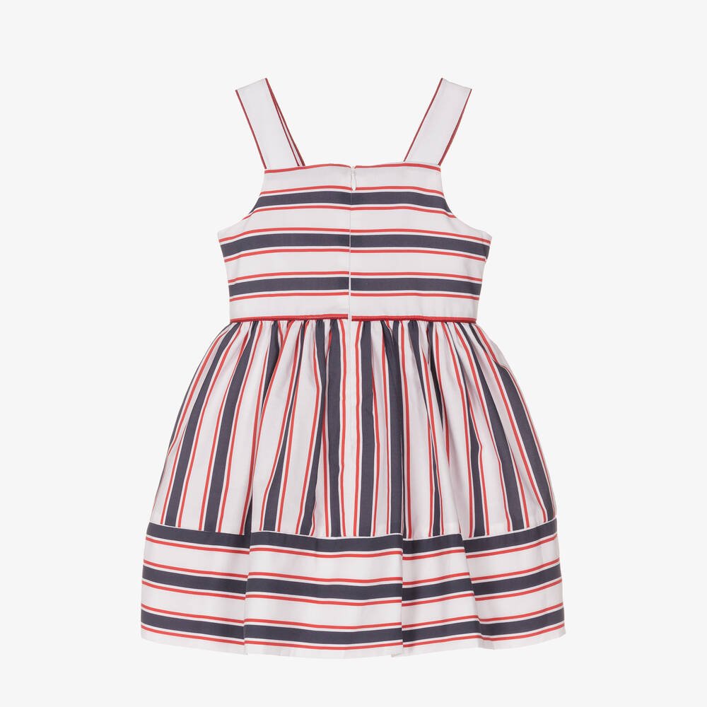 Patachou-Girls White & Blue Striped Cotton Dress | Childrensalon Outlet