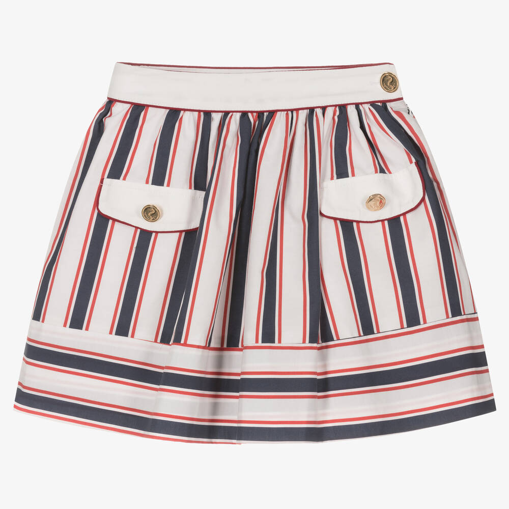 Patachou - Girls White & Blue Striped Skirt | Childrensalon