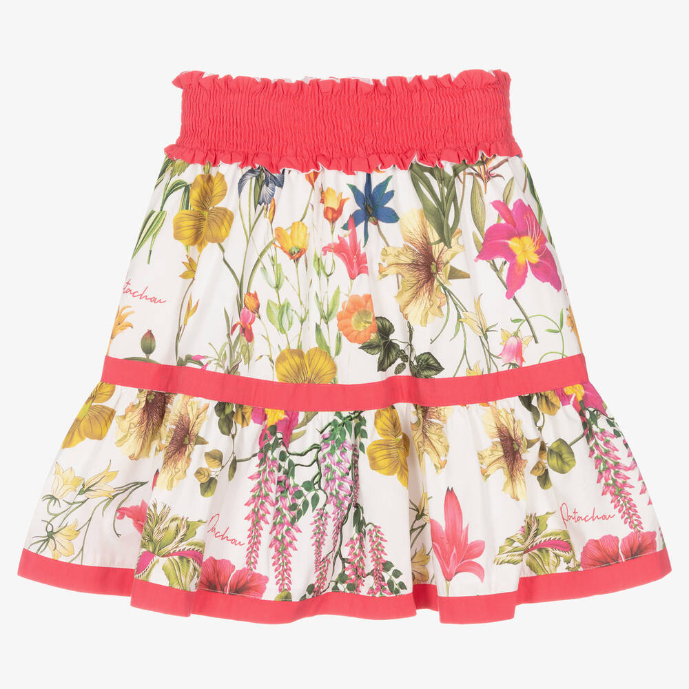 Patachou-Белая хлопковая юбка с цветами | Childrensalon Outlet