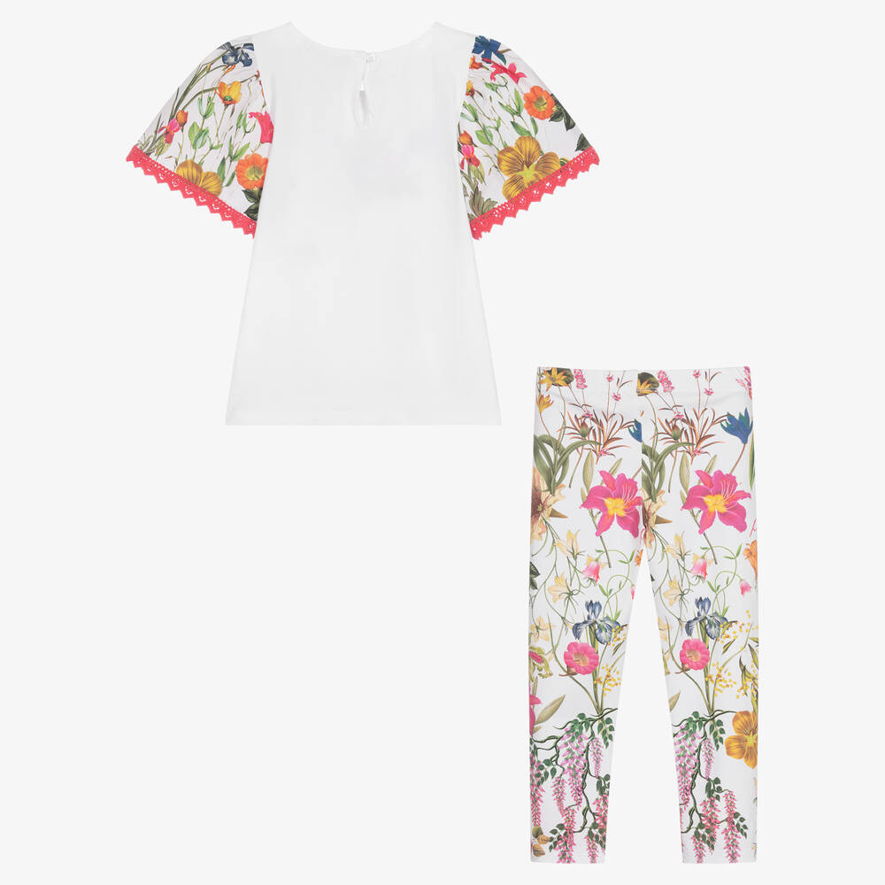 Patachou-Girls White Botanical Floral Leggings Set | Childrensalon Outlet