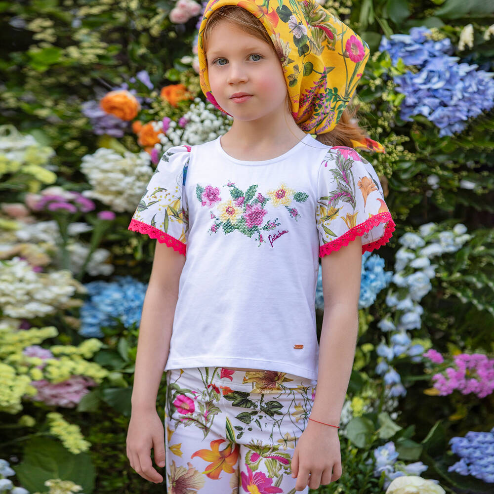 Patachou-Girls White Botanical Floral Leggings Set | Childrensalon Outlet