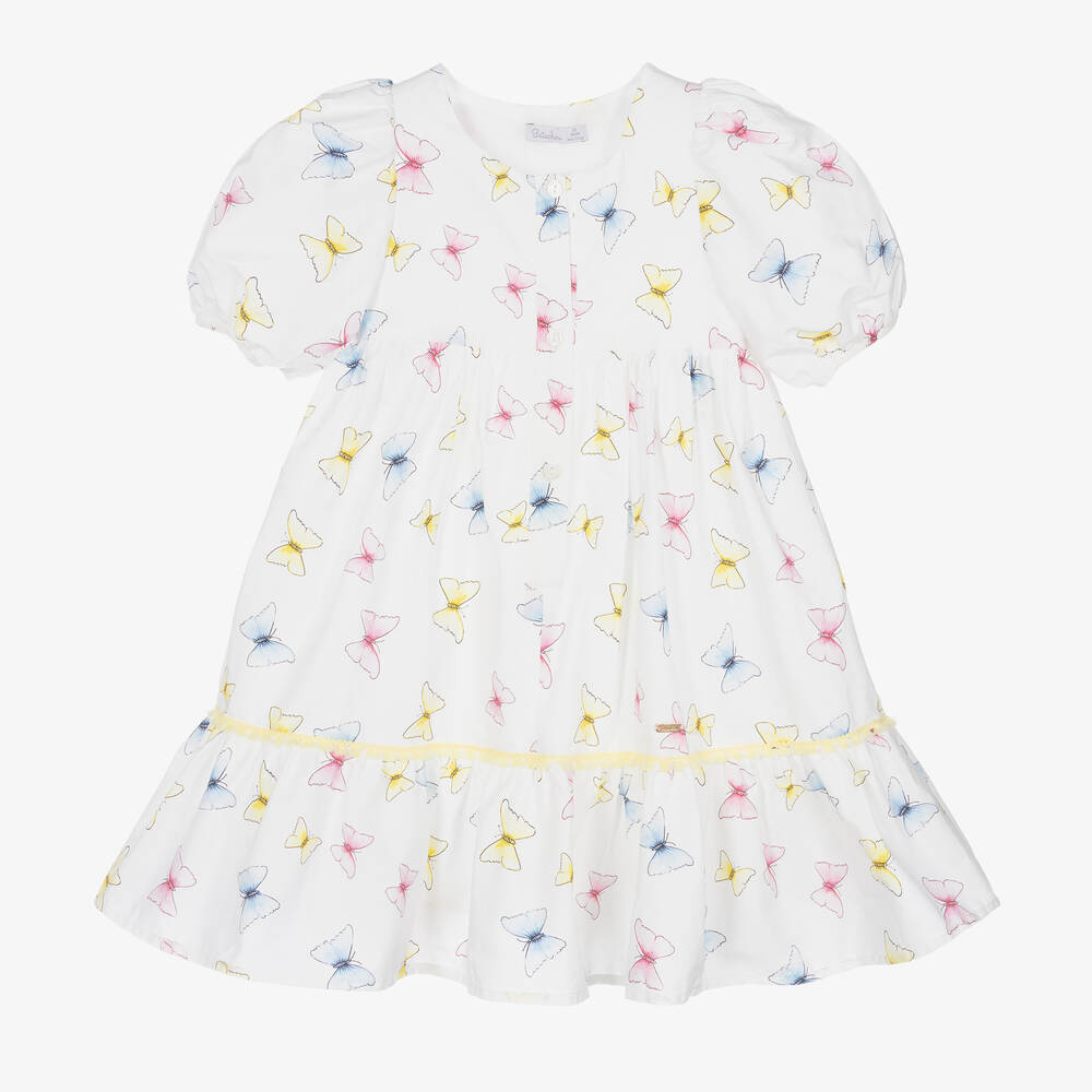 Patachou - Girls White Butterfly Print Dress | Childrensalon