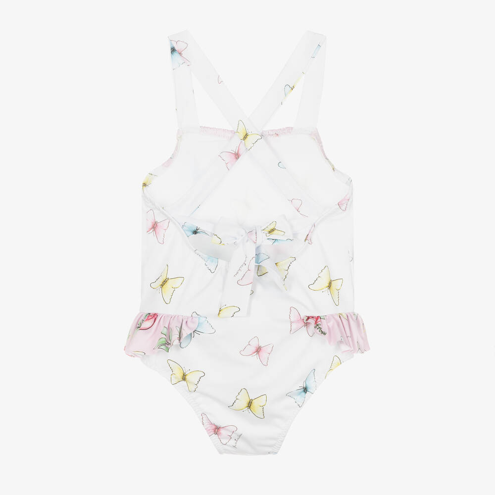 Patachou-Girls White Butterfly Print Swimsuit | Childrensalon Outlet