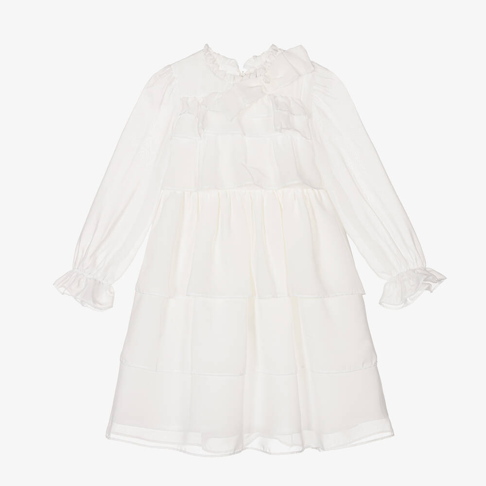Patachou - Girls White Chiffon Dress | Childrensalon