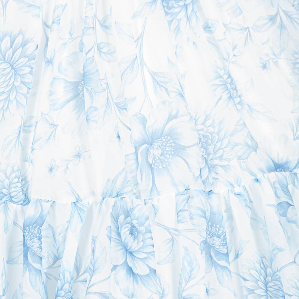 Patachou-Girls White Chiffon Dress with Blue Floral Print | Childrensalon Outlet