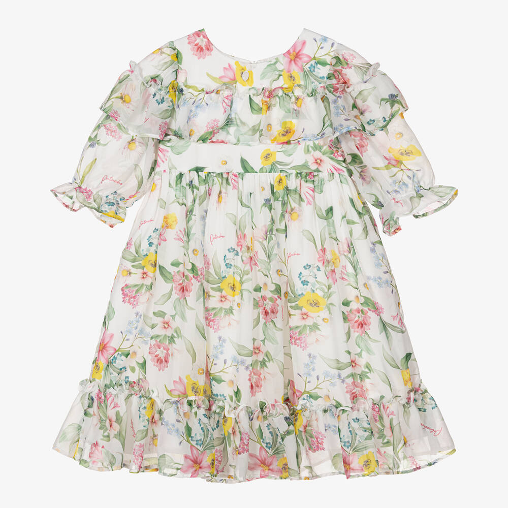 Patachou-Girls White Chiffon Floral Dress | Childrensalon Outlet
