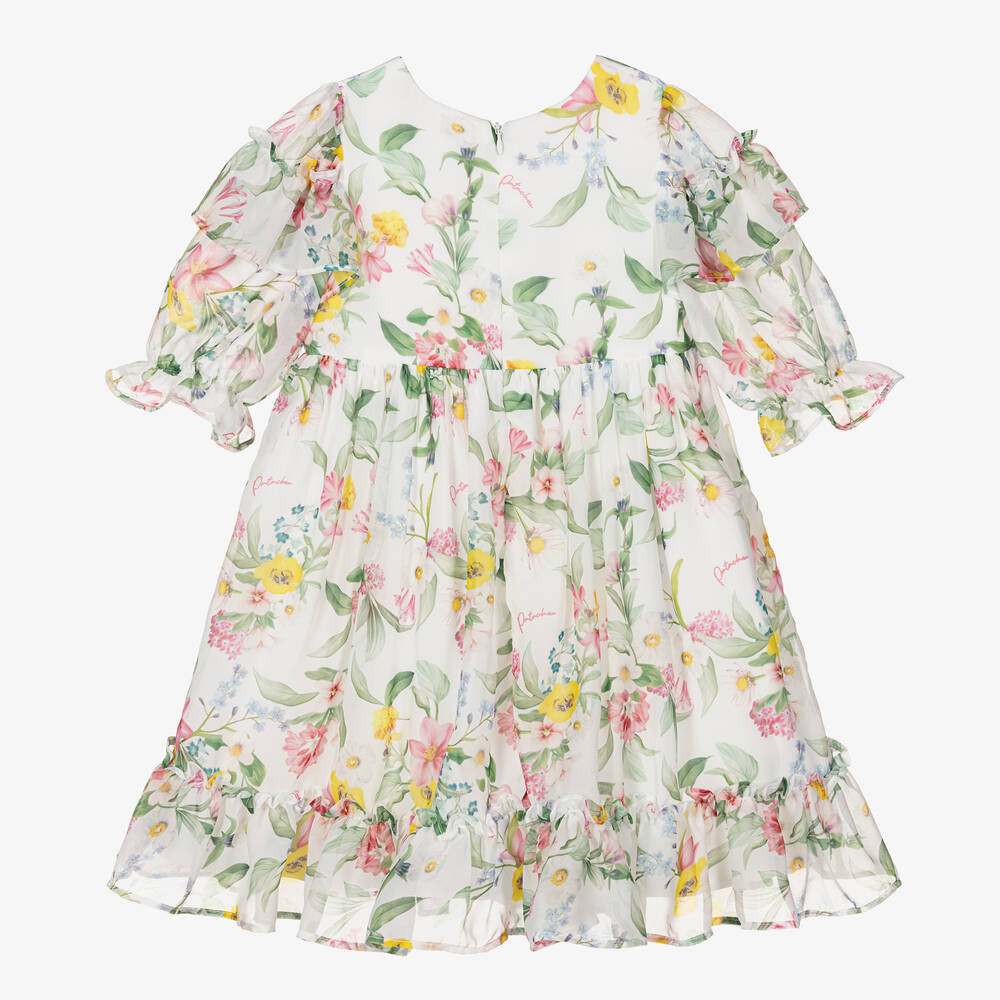 Patachou-Girls White Chiffon Floral Dress | Childrensalon Outlet