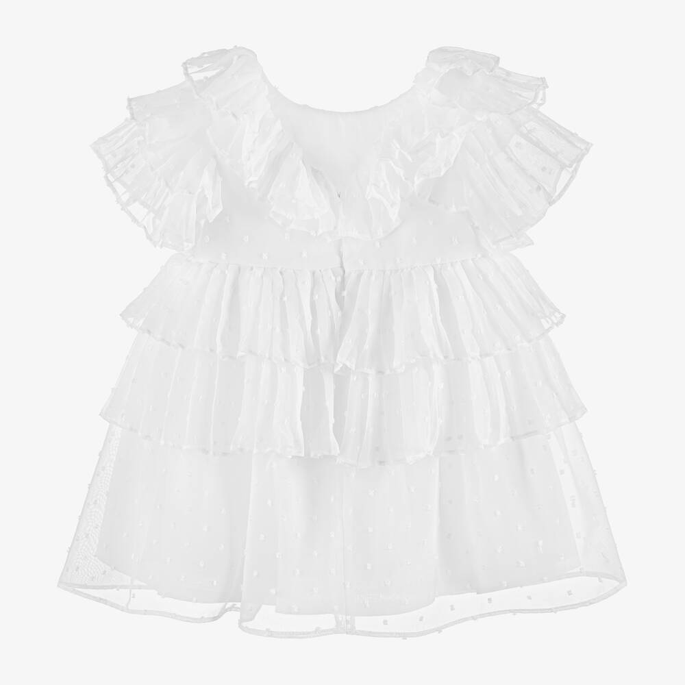 Patachou-Girls White Chiffon Plumeti Dress | Childrensalon Outlet