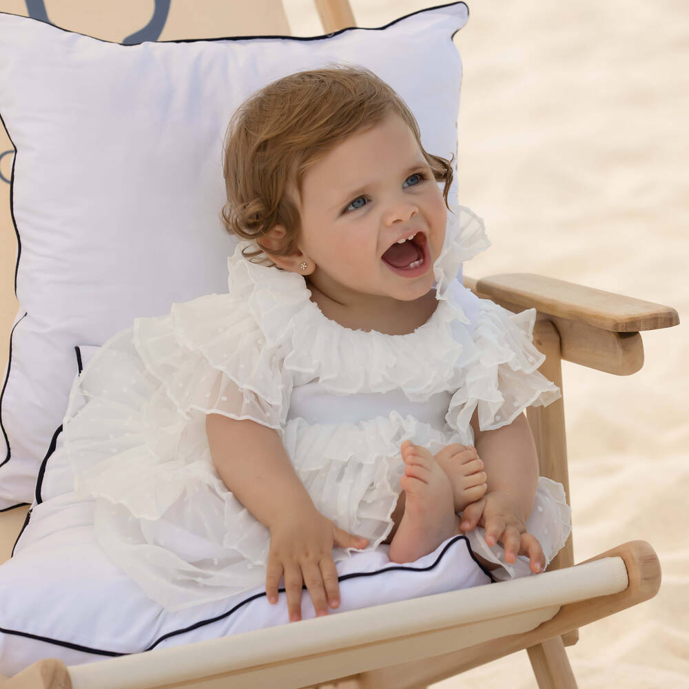 Patachou-Girls White Chiffon Plumeti Dress | Childrensalon Outlet