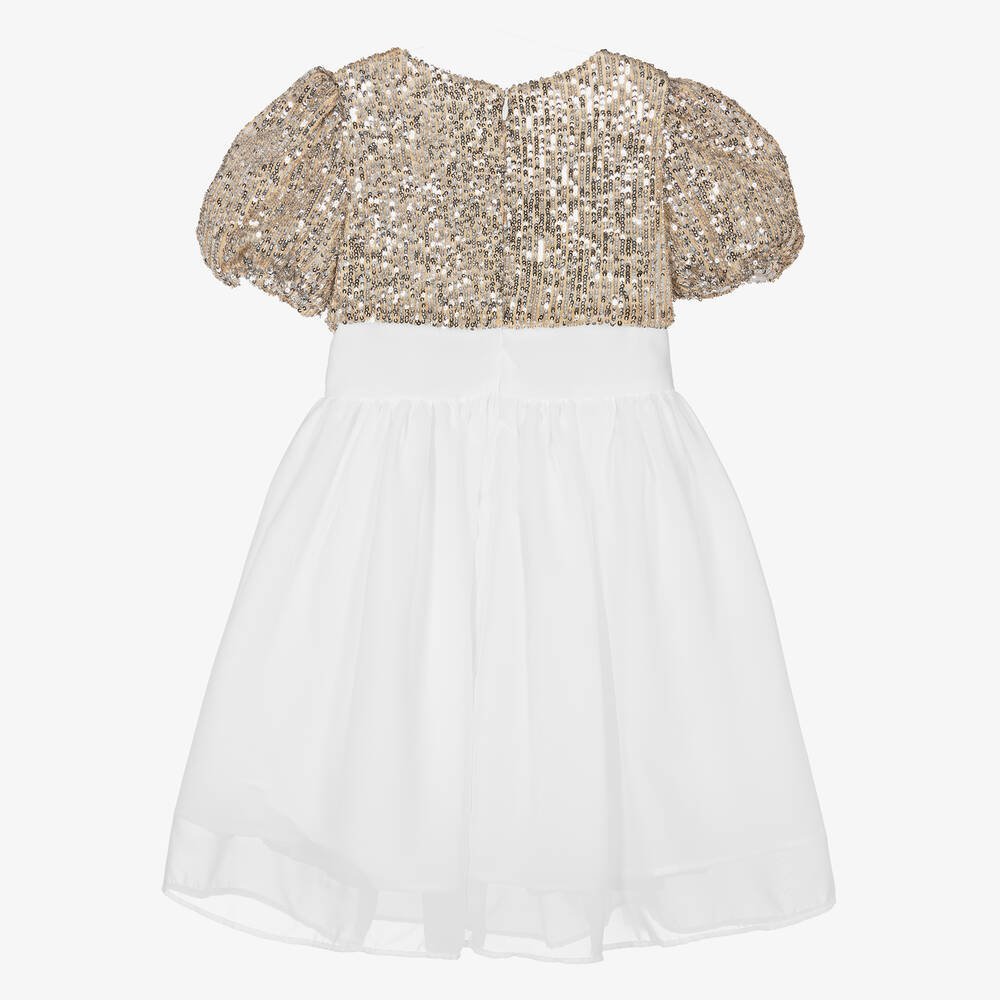 Patachou-Белое шифоновое платье с серебристыми пайетками | Childrensalon Outlet