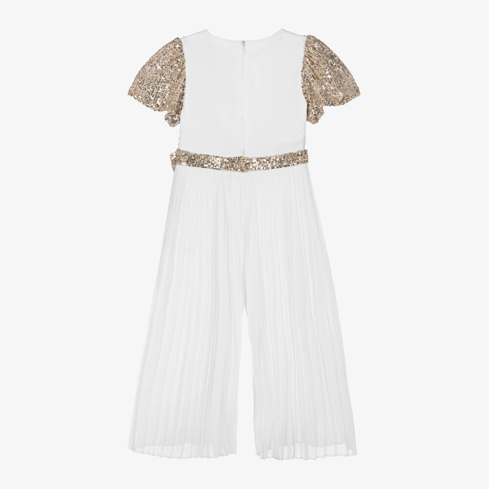Patachou-جمبسوت مزين بترتر شيفون لون أبيض وفضّي للبنات | Childrensalon Outlet