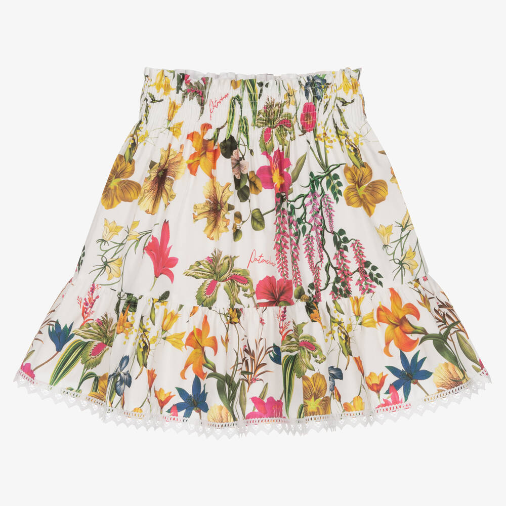 Patachou - Girls White & Colourful Floral Print Skirt | Childrensalon