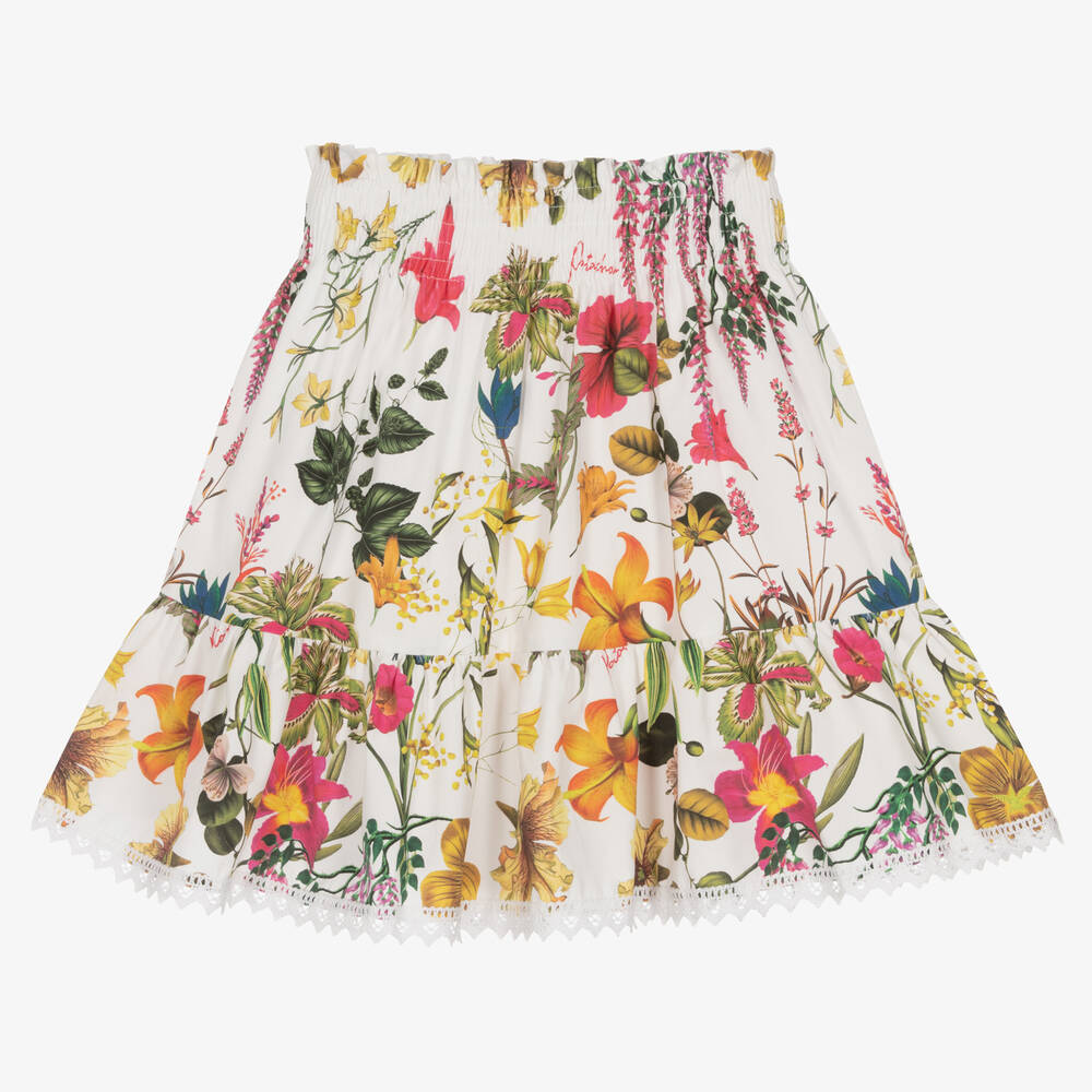 Patachou-Girls White & Colourful Floral Print Skirt | Childrensalon Outlet