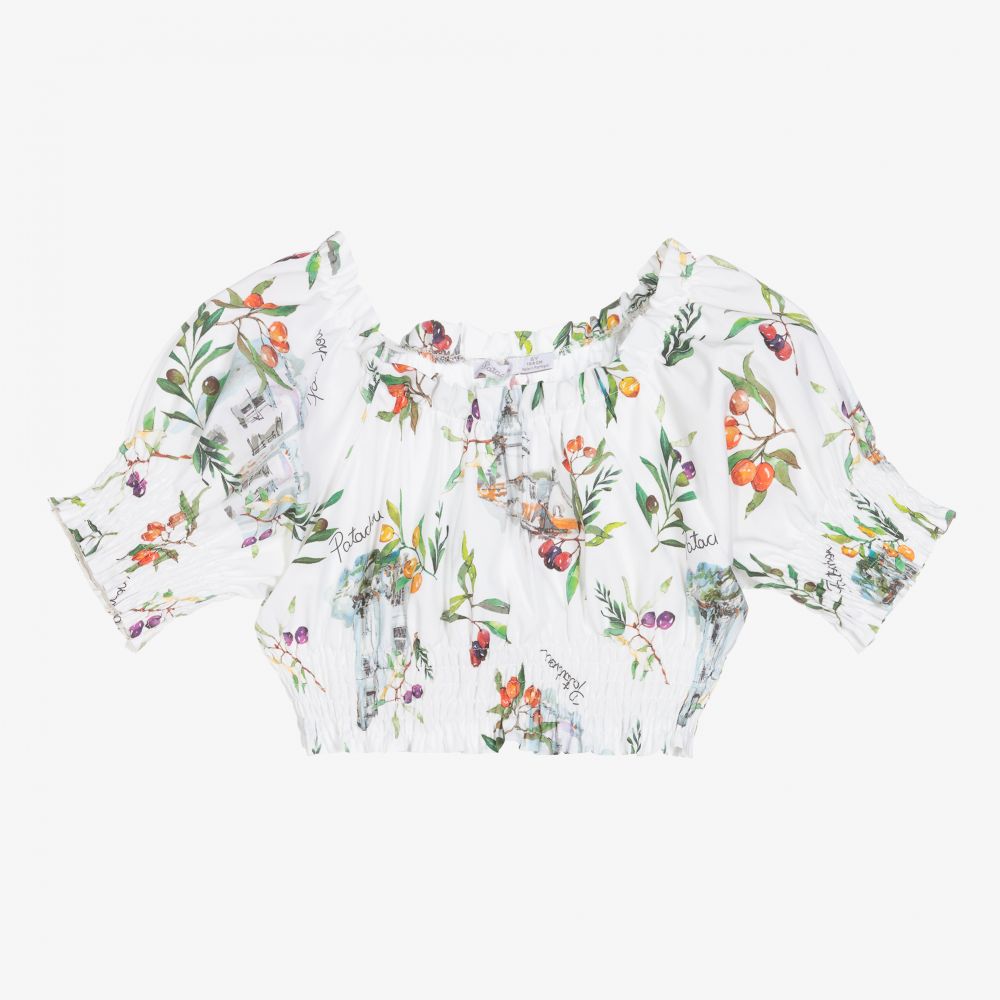 Patachou - Girls White Cotton Blouse | Childrensalon