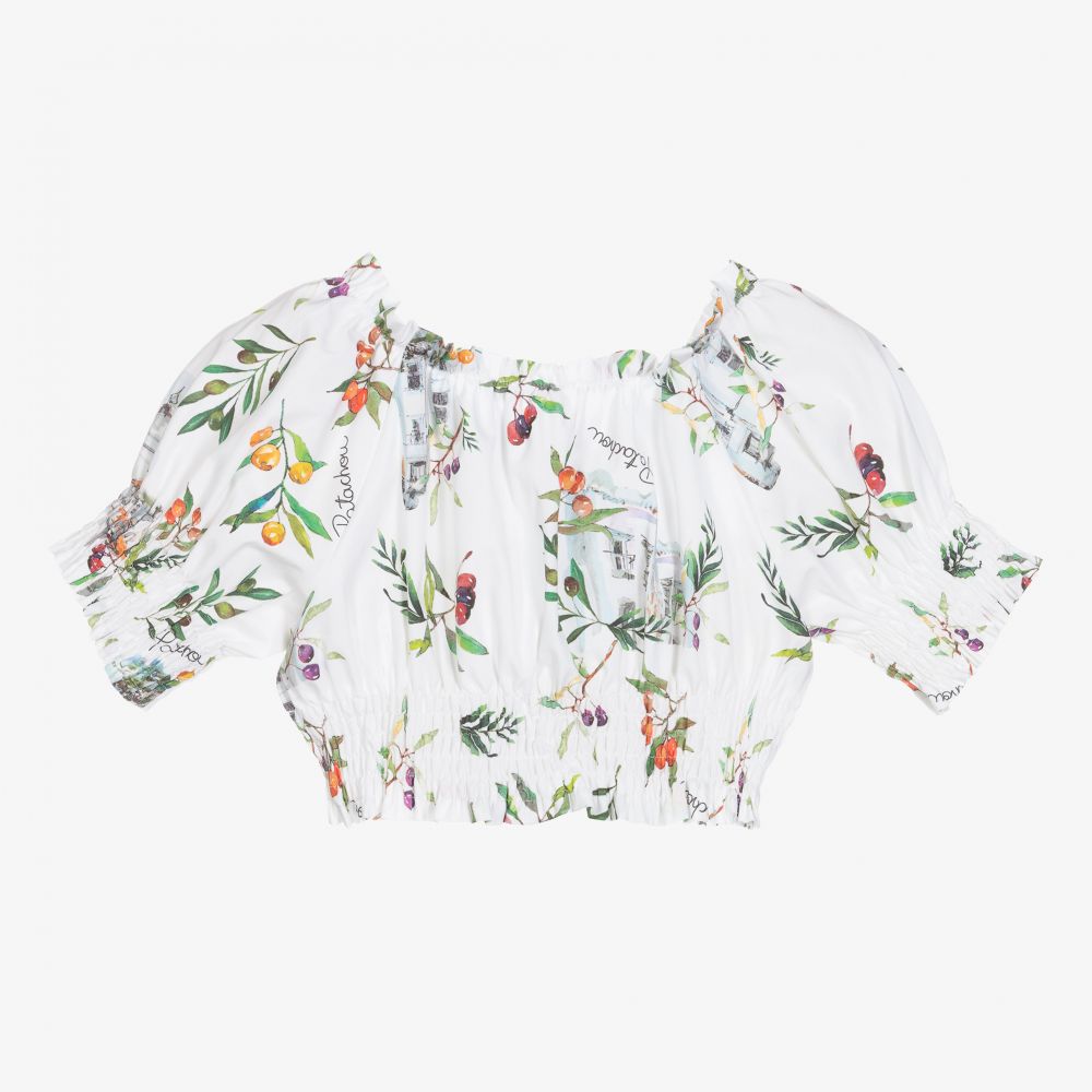 Patachou-بلوز قطن تويل لون أبيض للبنات | Childrensalon Outlet