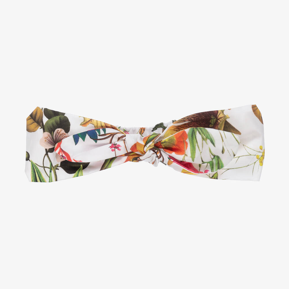 Patachou - Girls White Cotton Botanical Bow Headband | Childrensalon