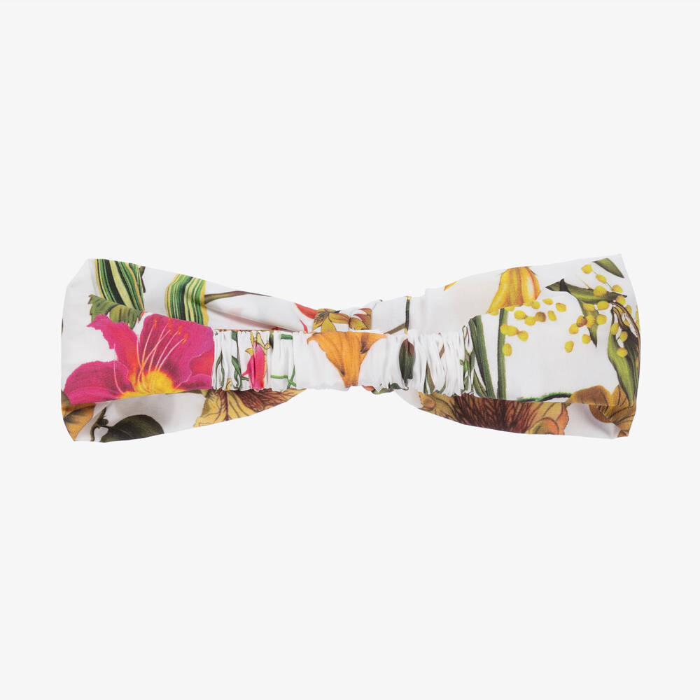 Patachou-Girls White Cotton Botanical Bow Headband | Childrensalon Outlet