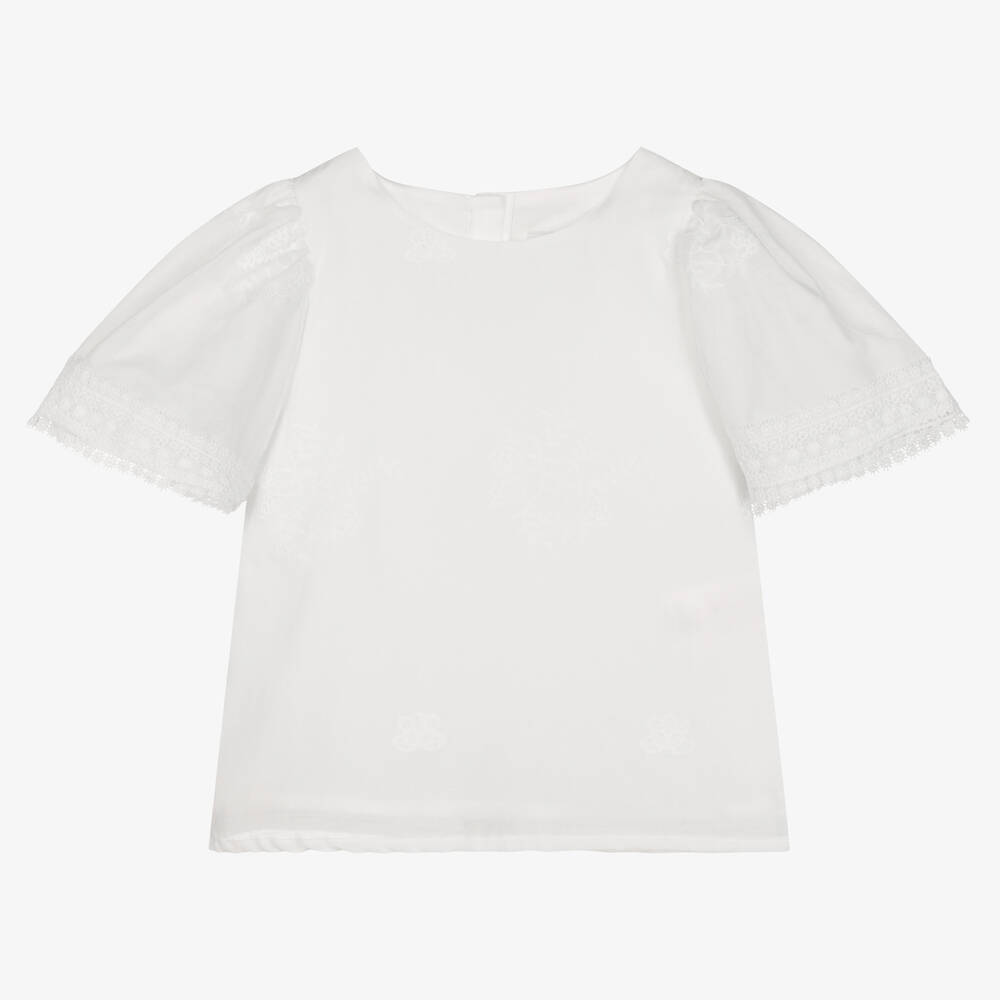 Patachou - Girls White Cotton Embroidered Blouse | Childrensalon