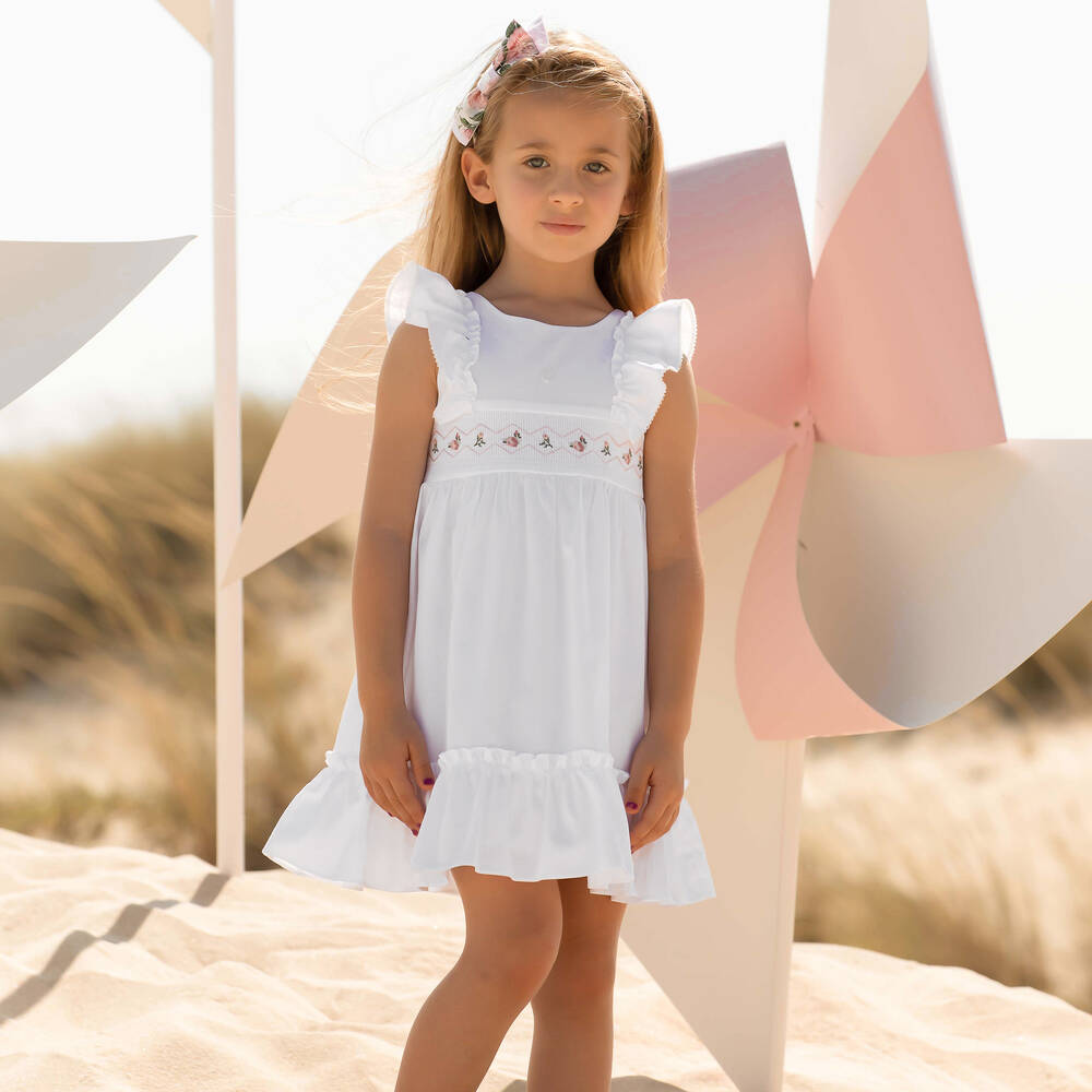 Patachou-Girls White Cotton Embroidered Dress | Childrensalon Outlet