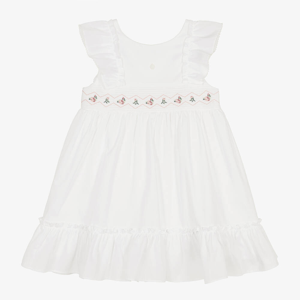 Patachou-Girls White Cotton Embroidered Dress | Childrensalon Outlet