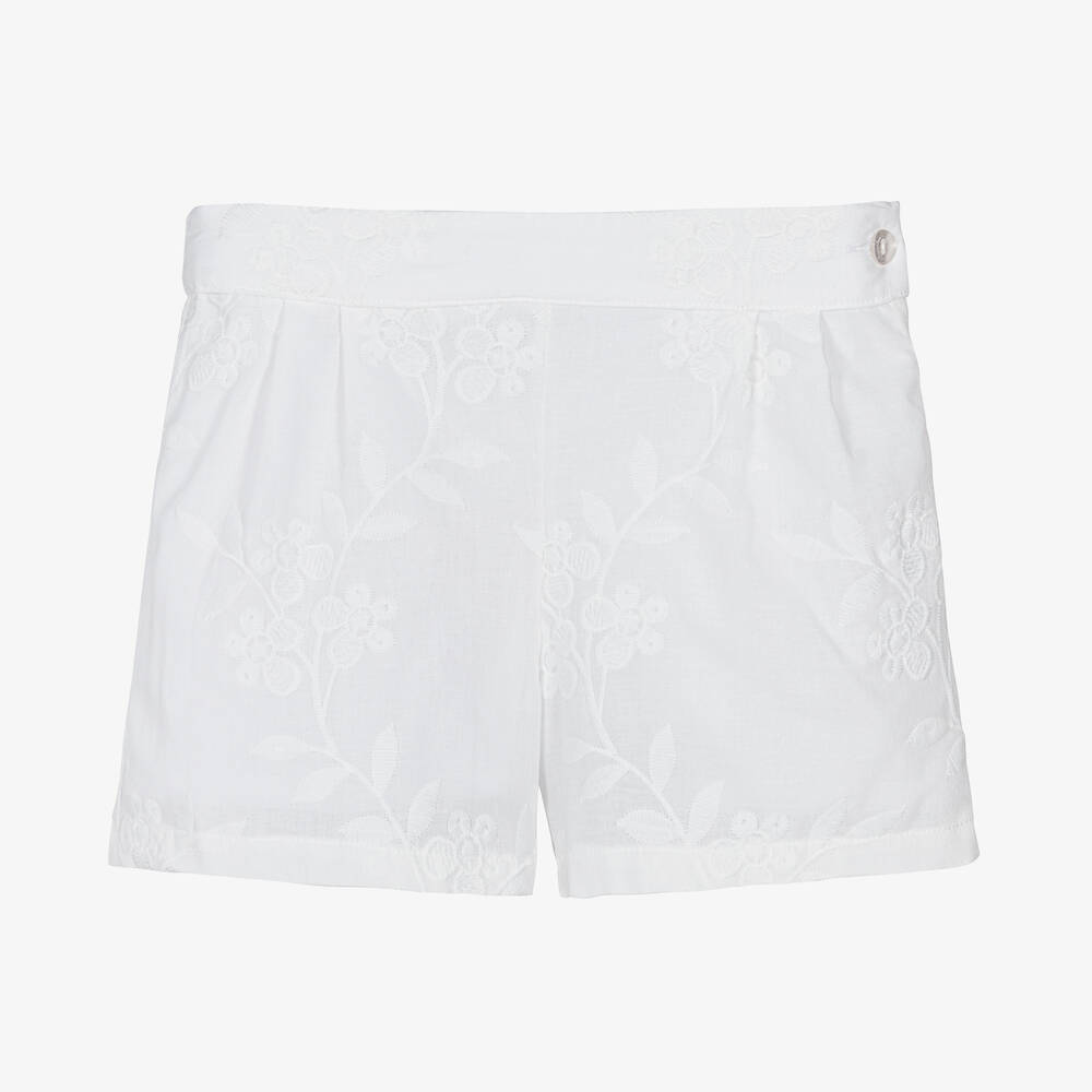 Patachou - Girls White Cotton Embroidered Shorts | Childrensalon