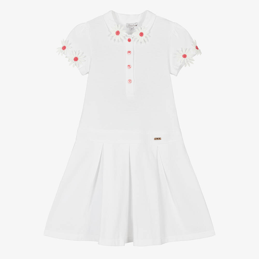 Patachou - Robe-polo blanche en coton à fleurs | Childrensalon