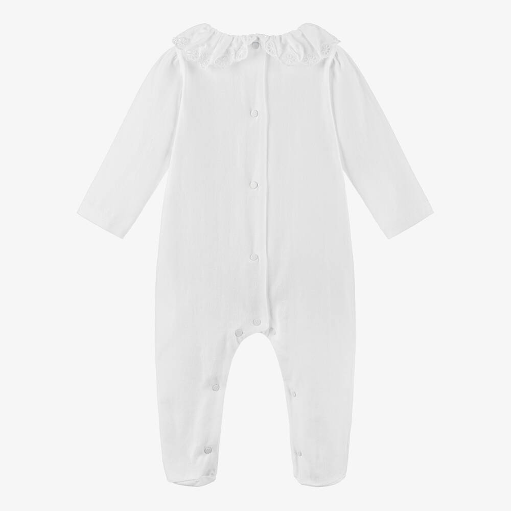Patachou-Girls White Cotton Jersey & Broderie Babygrow | Childrensalon Outlet