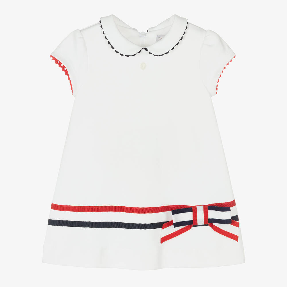 Patachou - Girls White Cotton Jersey Dress | Childrensalon