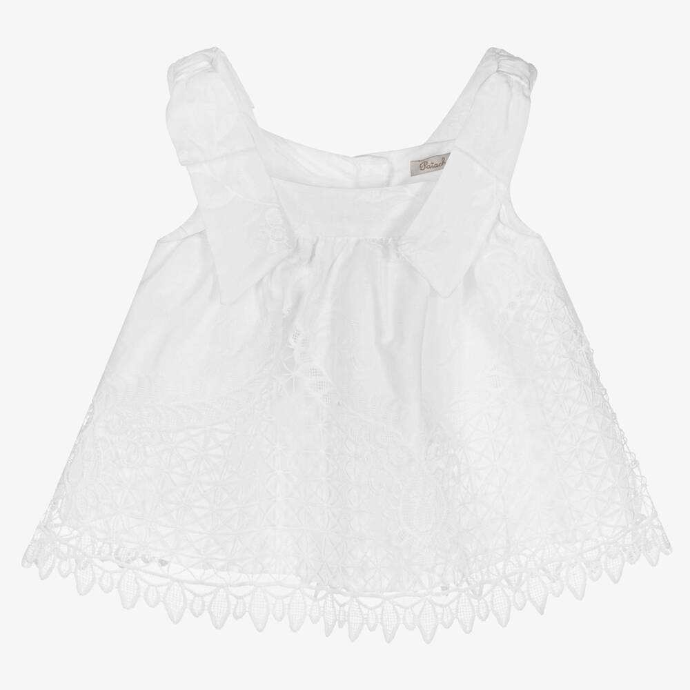 Patachou - Haut blanc en coton et dentelle | Childrensalon