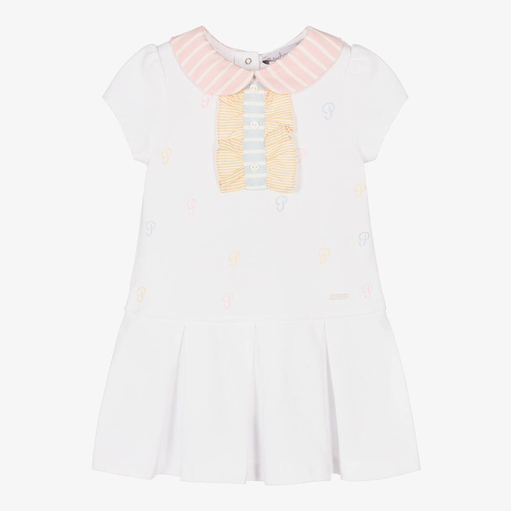 Patachou - Girls White Cotton Piqué Dress | Childrensalon
