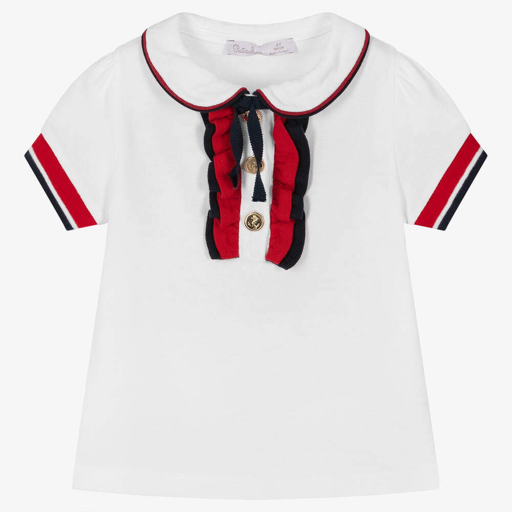 Patachou - Girls White Cotton Piqué Polo Shirt | Childrensalon